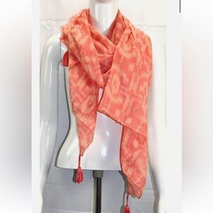 Target Pink Salmon Patterned Scarf with Tassels
